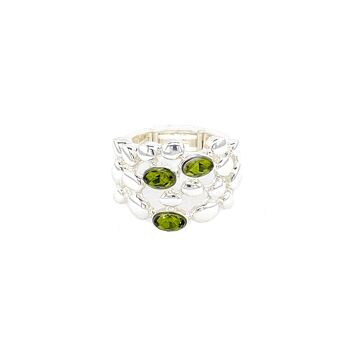 Bague élastique en métal argenté, verte