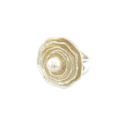 Ring elastic silver-plated white pearl white