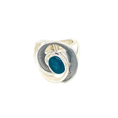 Elastic silver-plated ring, matt blue, white