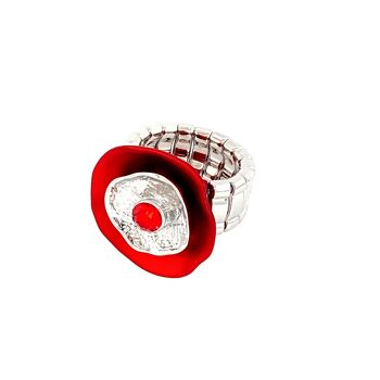 Bague élastique rhodiée, rouge