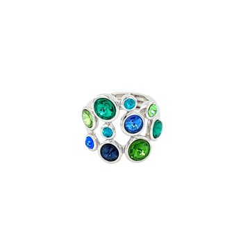 Bague élastique rhodiée, verte