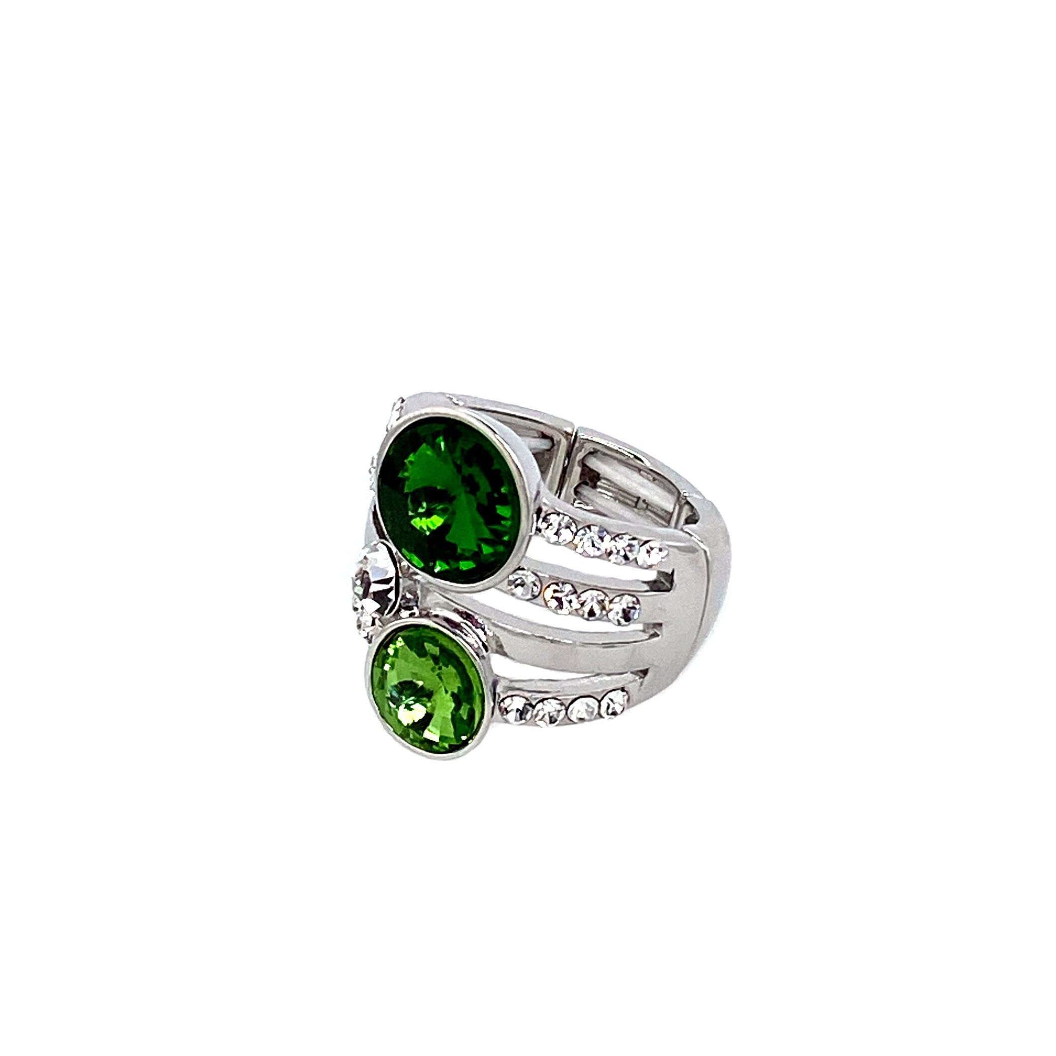 Elastic ring rhodium-plated green dark, light