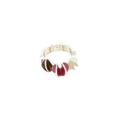 Elastic silver-plated ring, matt old pink, white