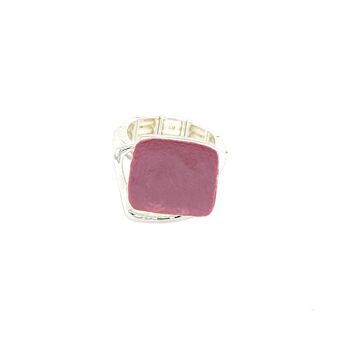 Bague élastique en métal argenté, rose foncé mat