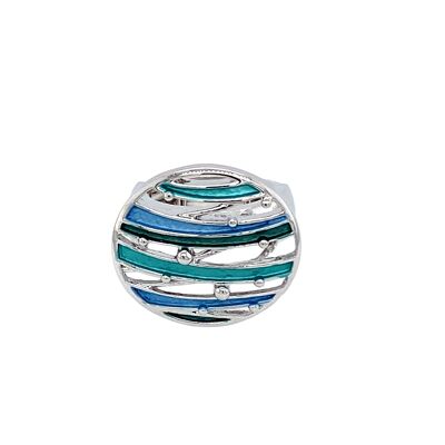 Elastic ring, rhodium-plated, matt blue, turquoise