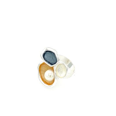 Adjustable ring, rhodium-plated, tri-color