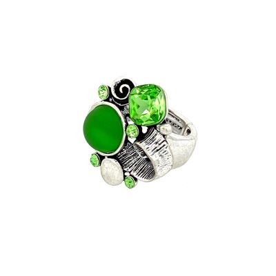 Elastic rhodium-plated ring, light green