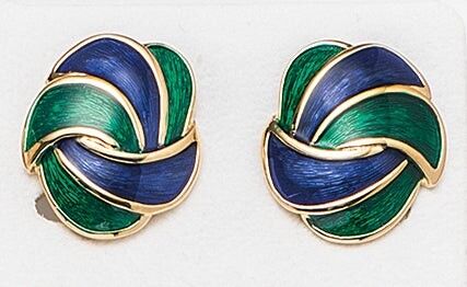 Ohrclips vergoldet  blau, grün