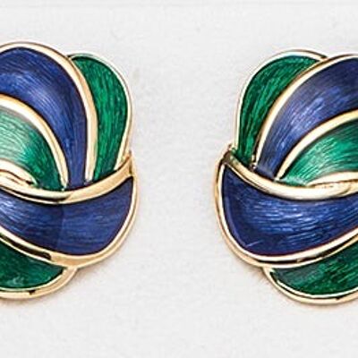 Gold-plated clip-on earrings, blue, green