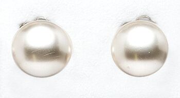 Boucles d'oreilles clips rhodiées, blanc perle