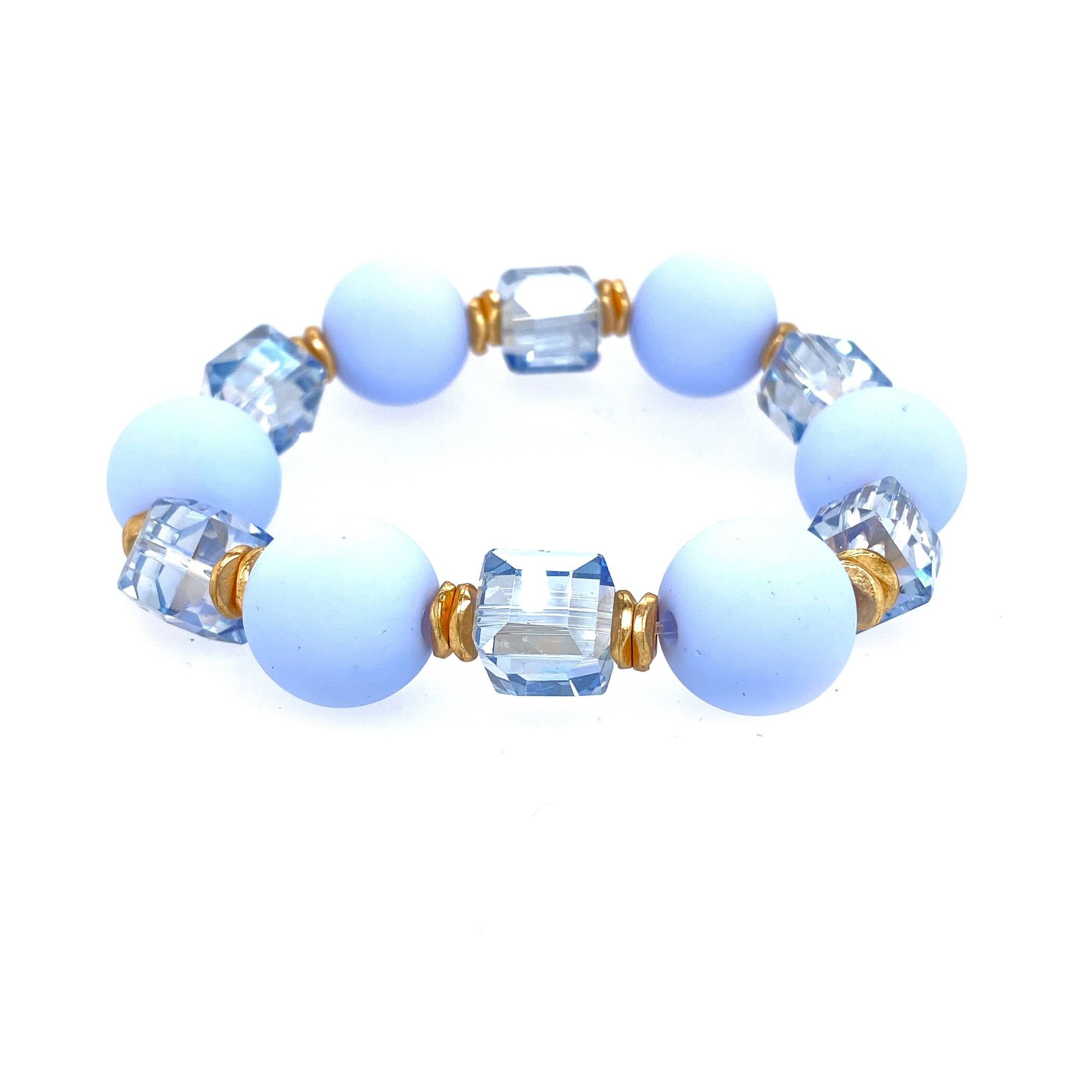 Bracciale elastico placcato oro, azzurro