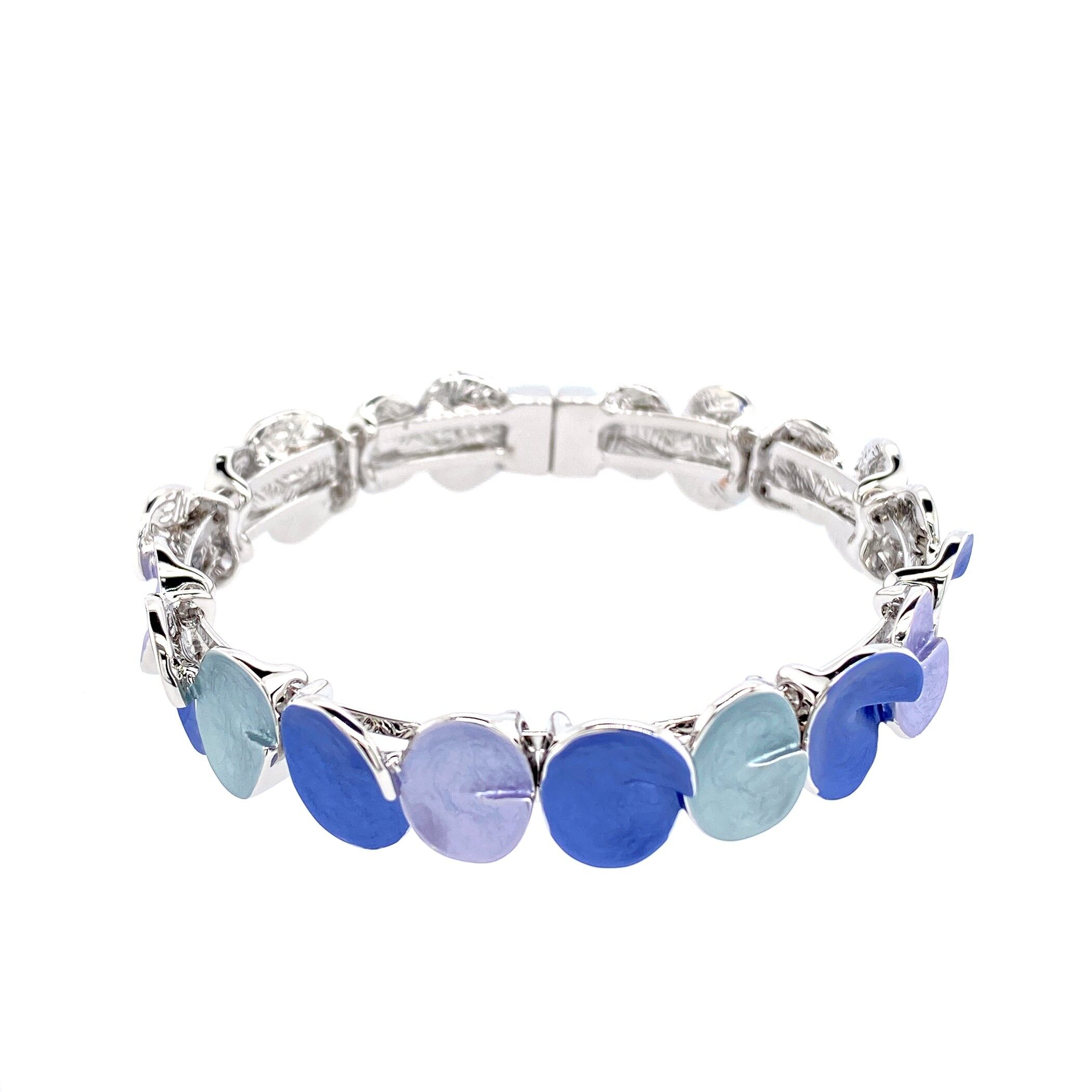 Bracelet magnetic clasp rhodium-plated blue