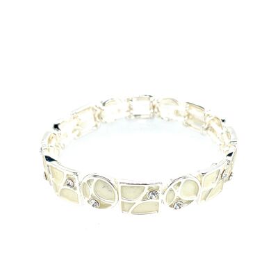 Bracciale elastico, argentato, bianco opaco