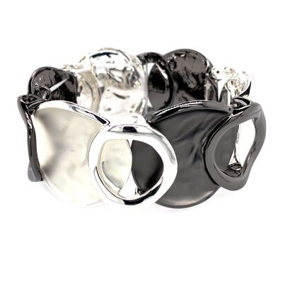Elastic bracelet, rhodium-plated, matt gray, dark white