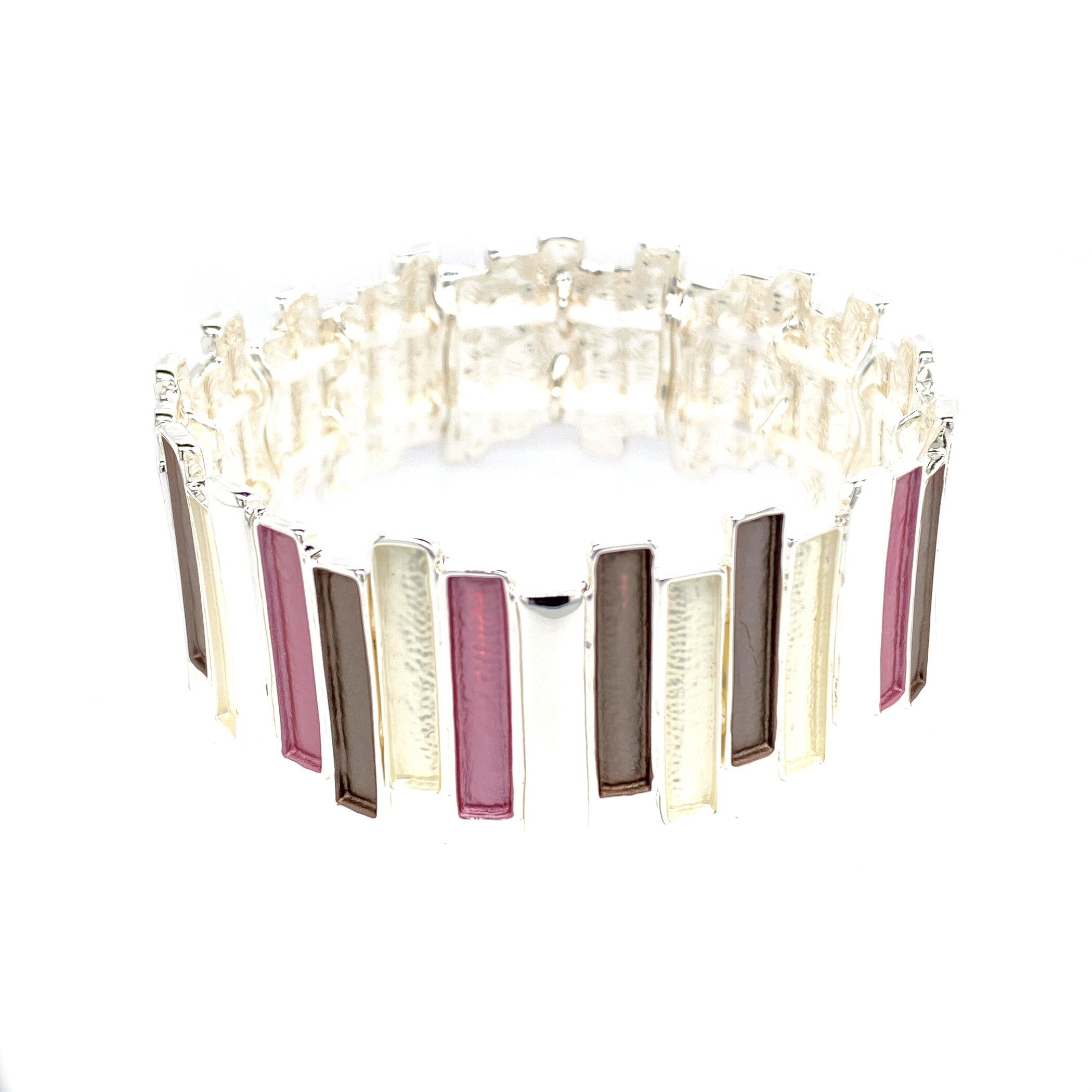 Elastic bracelet, silver-plated, matt dusky pink, white