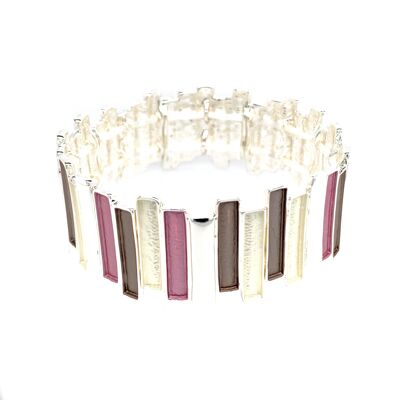 Elastic bracelet, silver-plated, matt dusky pink, white