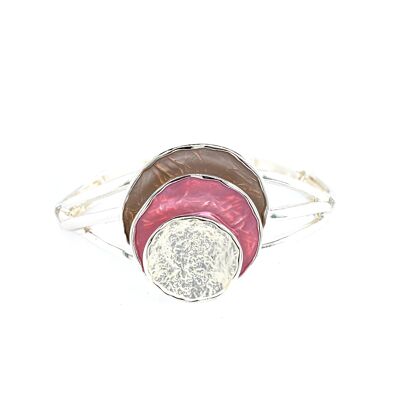 Elastic bracelet, rhodium-plated, dusky pink, brown, white