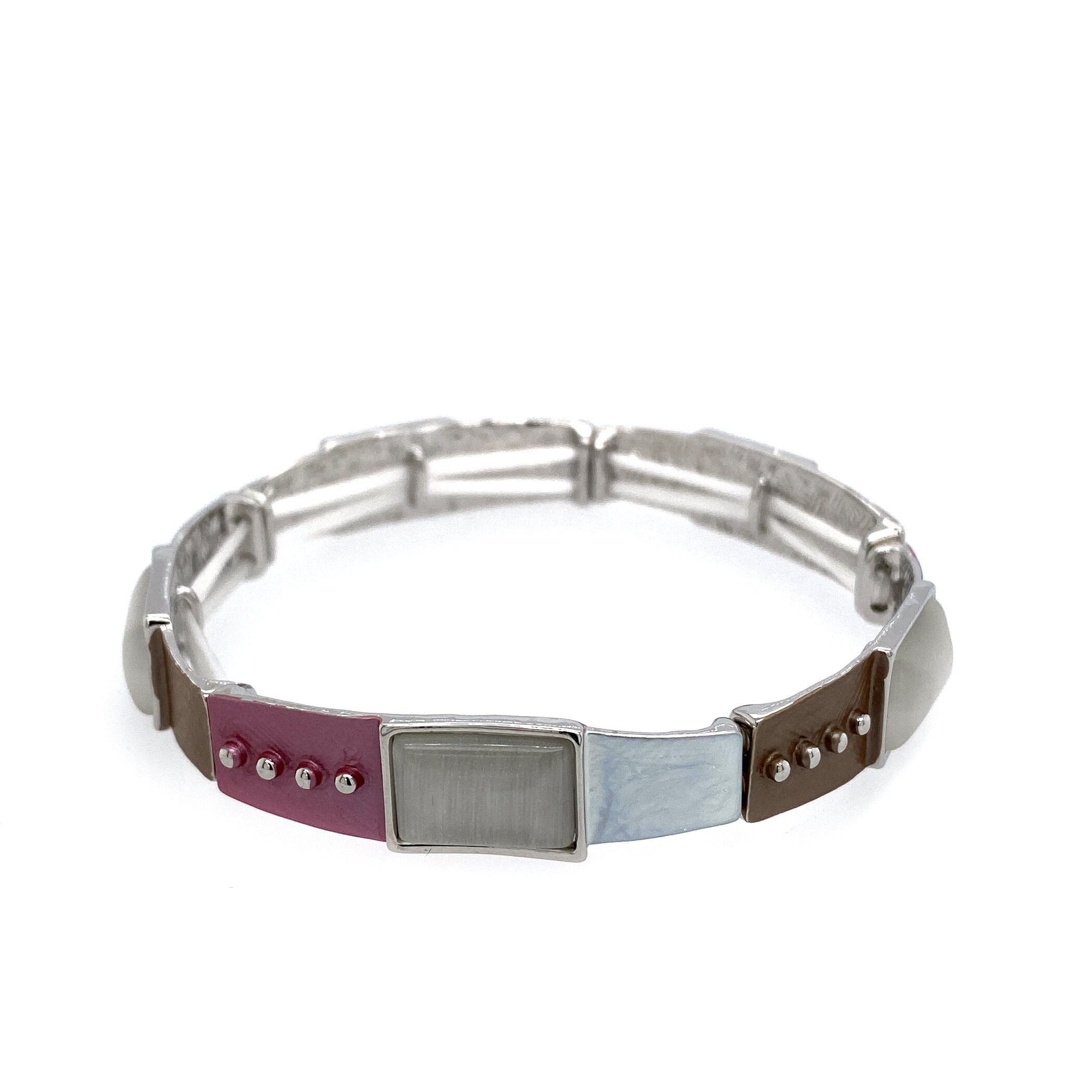 Bracciale elastico, rodiato, rosa antico opaco, bianco