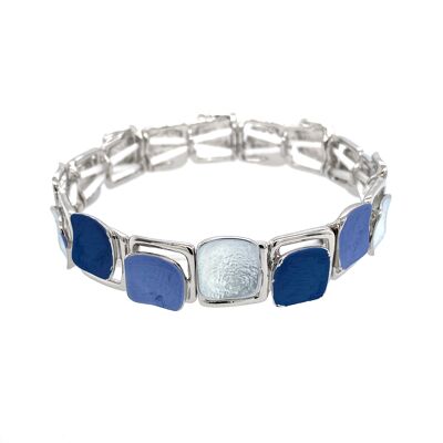 Bracelet élastique, rhodié, bleu mat, foncé