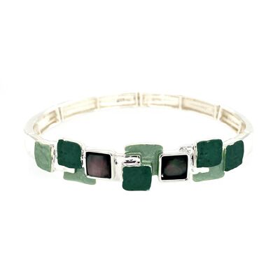 Elastic bracelet, silver-plated, green