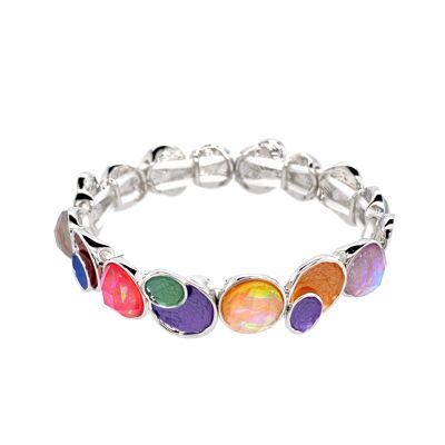 Bracelet élastique, plaqué rhodium, multicolore
