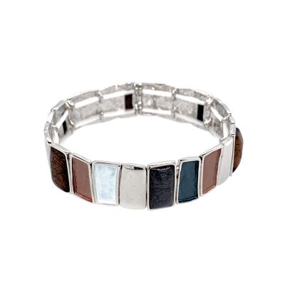 Elastic bracelet, rhodium-plated, matt gray, white, brown