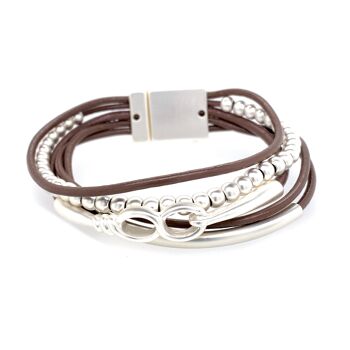 Bracelet fermoir magnétique plaqué argent, marron clair