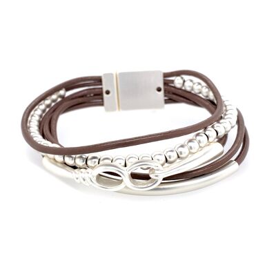 Bracelet magnetic clasp silver-plated, light brown
