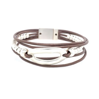 Bracelet magnetic clasp silver-plated matt brown