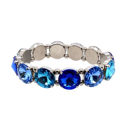 Bracelet elastic rhodium-plated crystal stones 14mm sapphire/light sapphire/aqua
