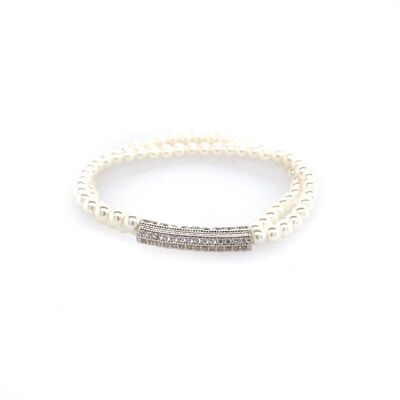 Elastic bracelet rhodium-plated pearl