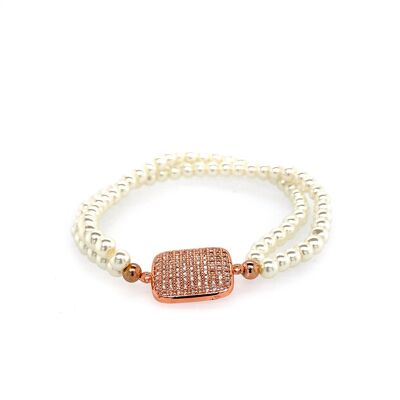 Pulsera elástica perla chapada en oro rosa