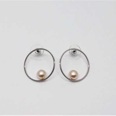 Earrings rhodium-plated pearl cream
