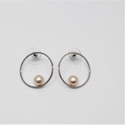 Earrings rhodium-plated pearl cream