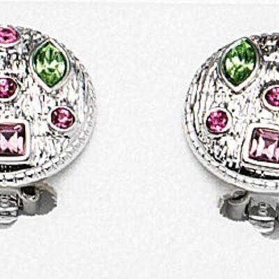Rhodium-plated clip-on earrings, multi-color