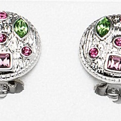 Rhodium-plated clip-on earrings, multi-color
