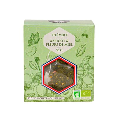 Apricot Green Tea and Organic Honey Flowers (muslin sachets)