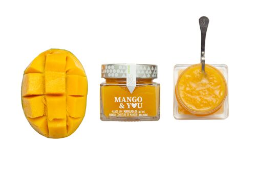 Mermelada ecológica artesanal de mango 85% fruta 305g. Contenido reducido de azúcar.