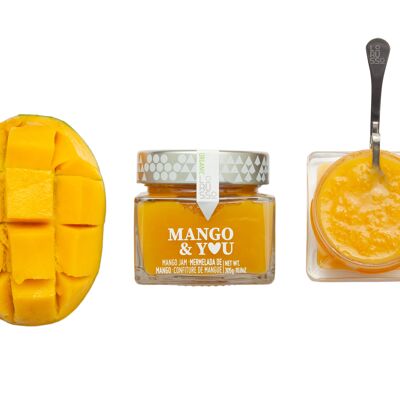 Marmelade de mangue artisanale bio 85% fruits 305g. Teneur réduite en sucre.