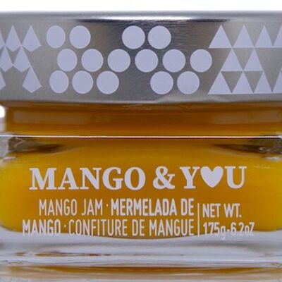Confiture artisanale de mangue bio 85% fruits 175g. Teneur réduite en sucre.