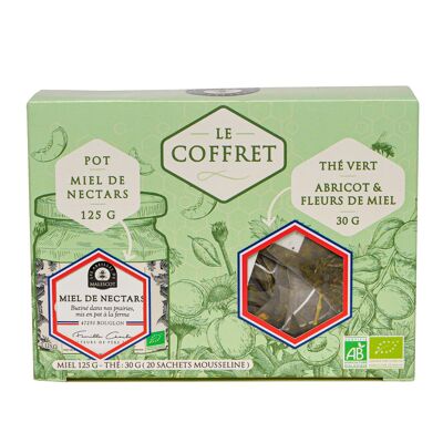 Coffret Thé Vert Abricot Fleurs de Miel (sachets) et son Miel de Nectars Bio