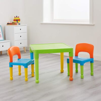 Kinder-Set aus mehrfarbigem Plastiktisch und Stühlen