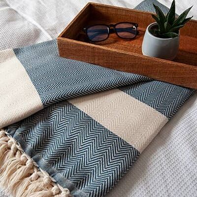 French Navy Herringbone XL Throw