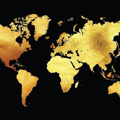 Goldfarbener Weltkarten-Leinwanddruck 50 x 70