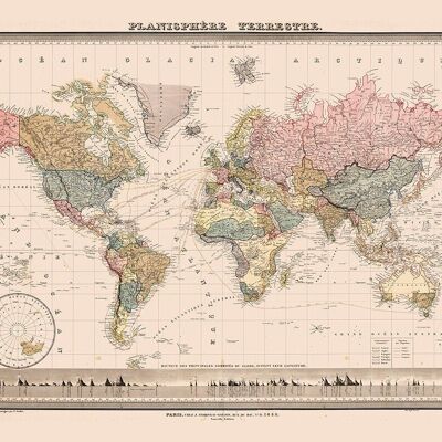 Stampa su tela mappa del mondo vintage 50X70