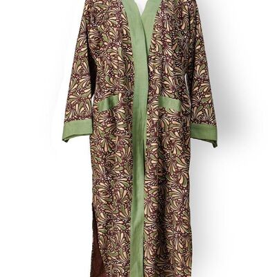 Kimono 'Diaghilev' Schokolade, Olive & Gold
