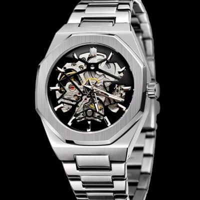 Pririo Watch automatic watch skeleton look with glass back