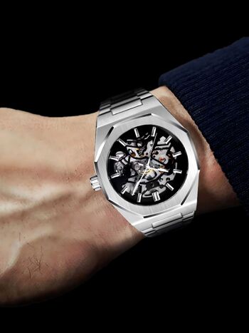 Pririo Watch montre automatique look squelette avec fond en verre 5