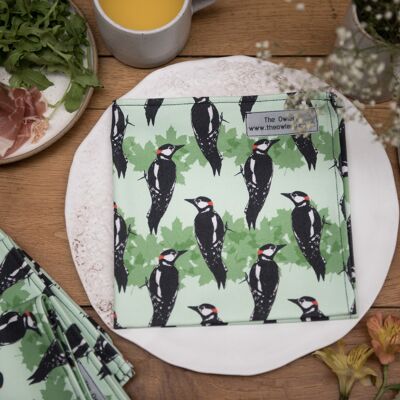 Juego de 2 servilletas con estampado de pájaro carpintero