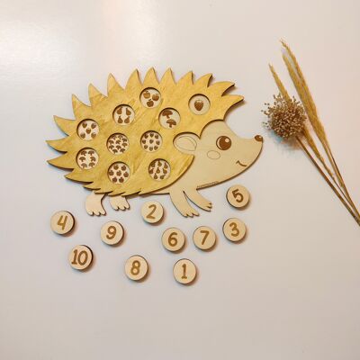 Holzpuzzle Wald Igel Spielzeug, Zahlenzählen mit Igel, Lernspielzeug für Kinder, Kleinkinder und Babys, Waldorf Montessori
